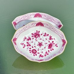 2 Gorgeous Meissen Purpurmalerei Miniature Dishes Hand Painted German Pink Gold