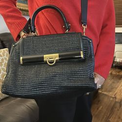 Salvatore Ferragamo Gancini Hand Bag Raffia Leather 