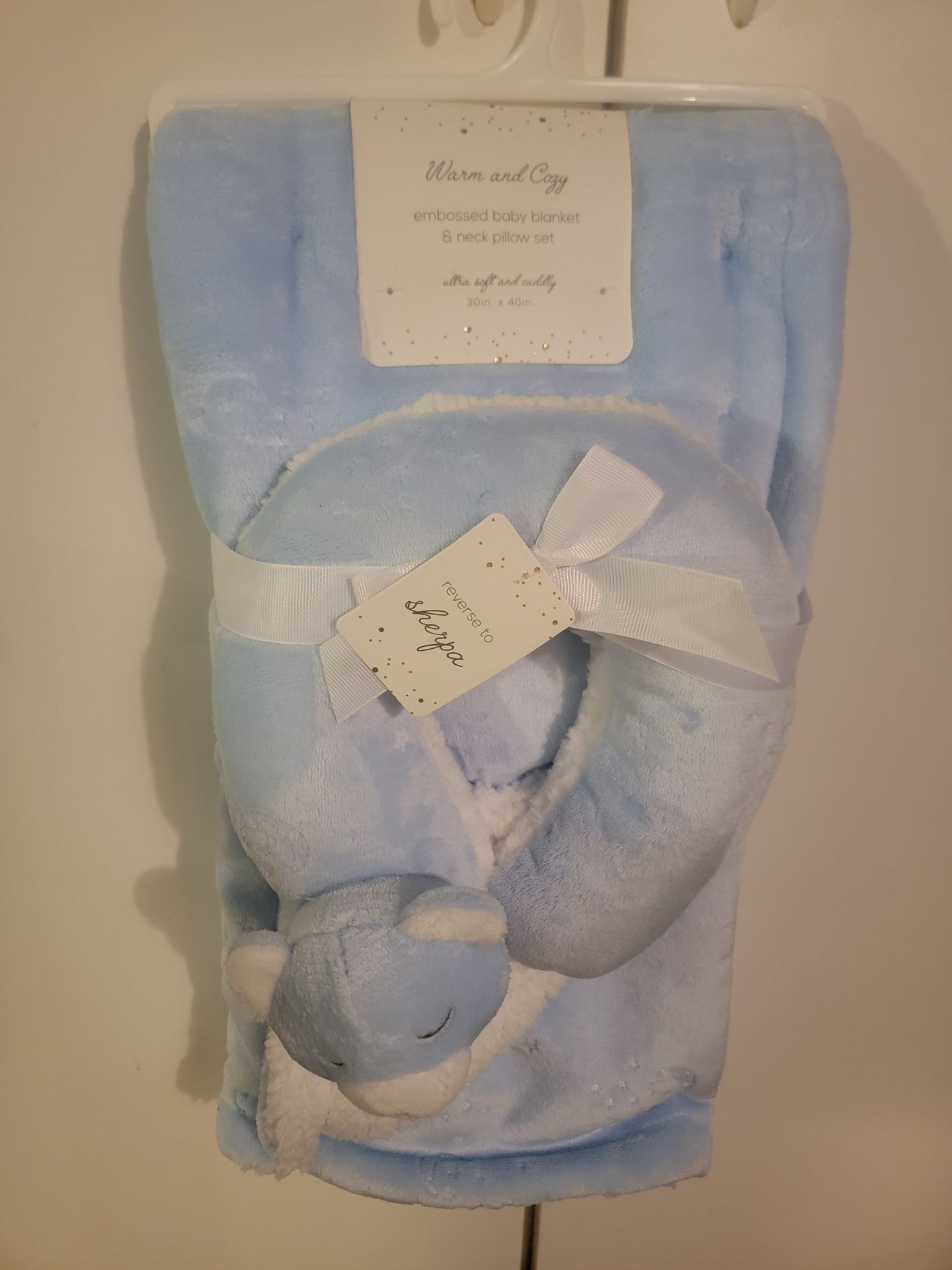 Embossed Warm Cozy Fluffy Baby Blue Elephant Animal Baby Blanket, Velvet Plush Soft Sherpa Reverse Polyester Throw | 30x40 inches