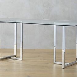 CB2 Glass Dining Table with Chrome Legs