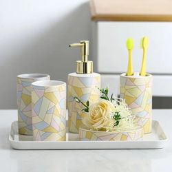 Pastel colors geometric lines and patterns bathroom accessories set
