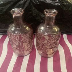 2 Vintage Canada Rose Tinted Glass Bottles