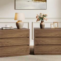 New assembled Oversized 3 Drawers Nightstand, Fluted Night Stand with Large Storage, Mid Century Modern Wooden Bedside End Table for Bedroom, Living R