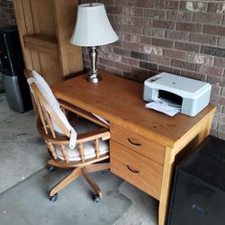 Solid Oak Desk Chair Lamp And Shelf
