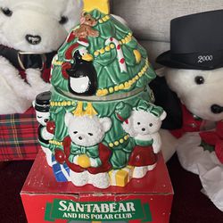 Vintage Dayton Hudson Santa Bear-Polar club Cookie Jar Christmas Tree Bully/Miss