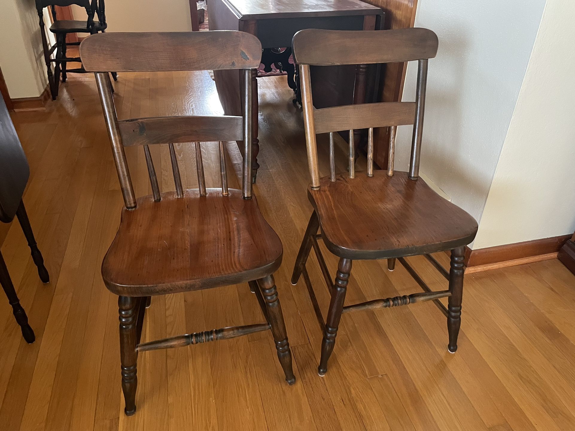 Pair of Antique 19th Century Plank Seat Chairs Signed New Haven Connecticut