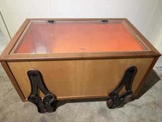 Mahogany Display Table with Copper Leaf & Vintage Legs