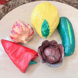 Vintage Large Oversized Papier Mache Vegetable Fruit Decor Set of 5 Hand Painted