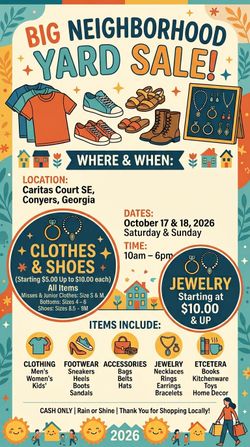 YARD SALE!!!       Oct 17 and 18, 2026 in Conyers Georgia