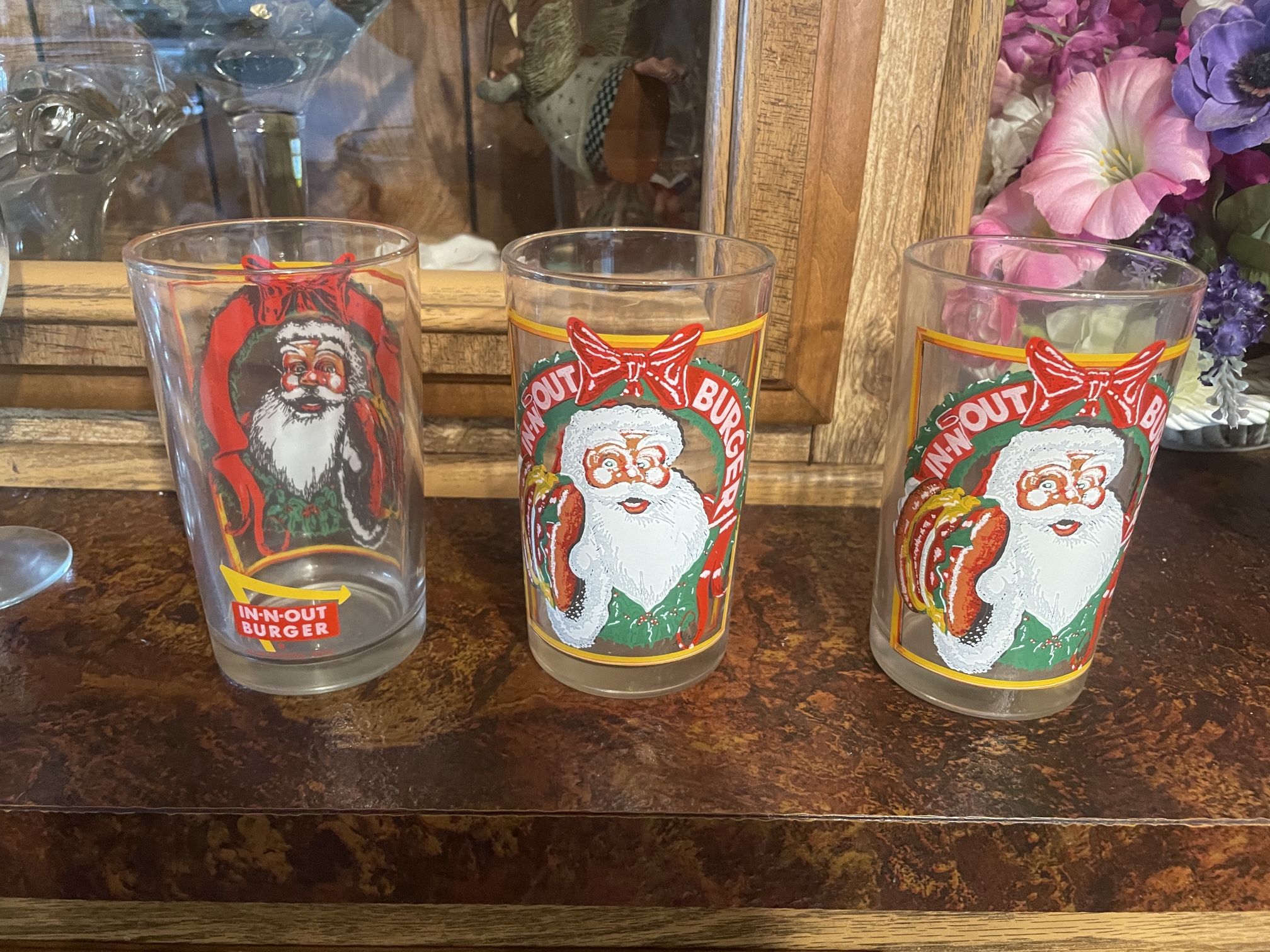 3 Vintage Glass Santa In N Out Cups