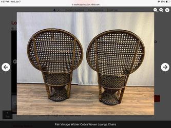 Vintage Wicker Cobra Woven Lounge Chairs PAIR
