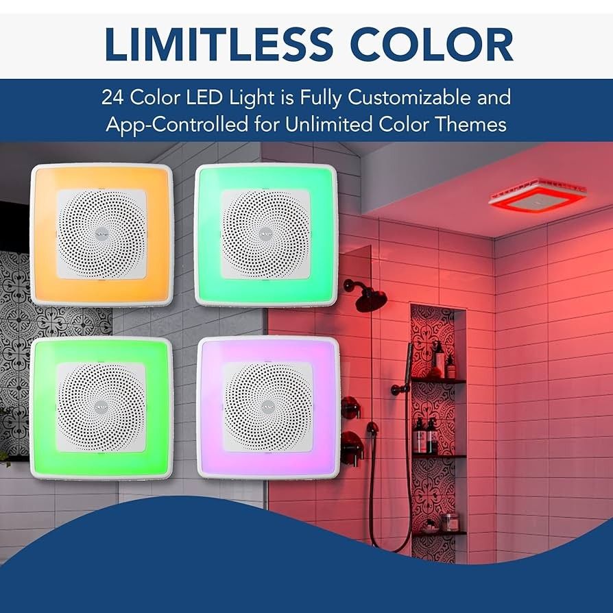 Bathroom exhaust Fan, W/ 24 Different Color Changing LED Lighting, Bluetooth Speaker