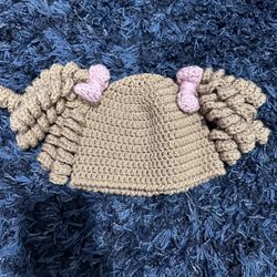 Handmade Crochet Baby Girl Hat beanie | Ponies | Pink Bows | 18-24 months