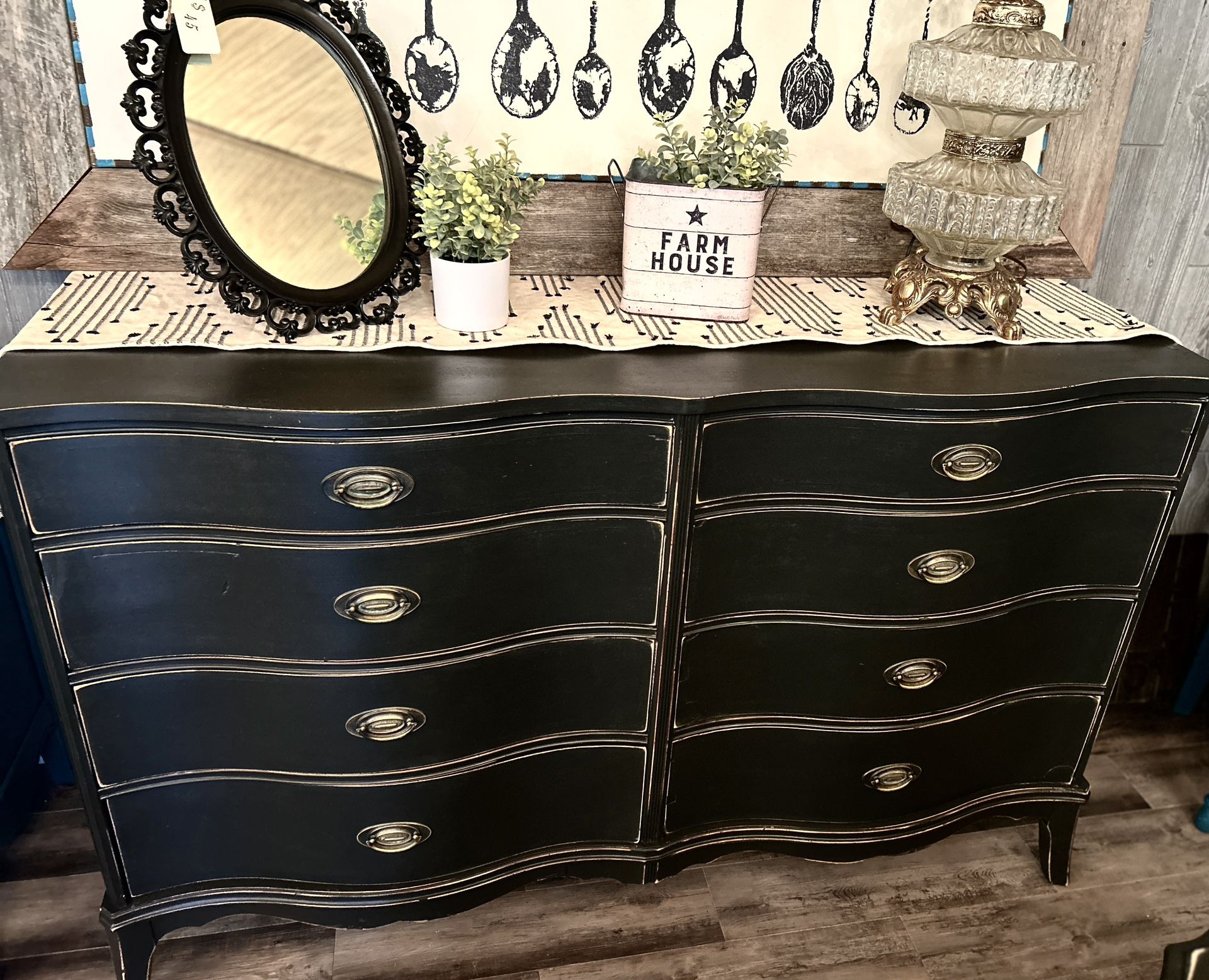 Black Antique 8 Dr Farmhouse Dresser / Sideboard