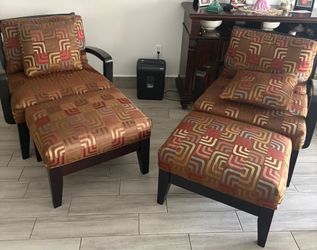 2x Pattern Armchair with matching Ottoman