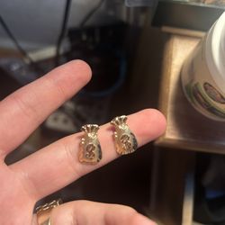 10k money bag earrings 