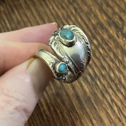 Vintage Sterling Silver Turquoise Towle Spoon Ring  Size 5.5