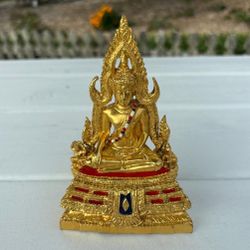 Gold Bronze Chinnarat Buddha Statue Worship Altar Amulet. 5.5" Tall