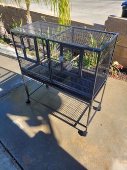 Divided Wrought Iron Breeder Bird Cage with Rolling Stand