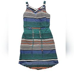 Merona Size Small Blue White Orange Striped Tank Dress