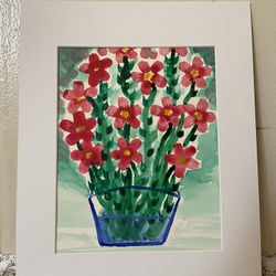 Watercolor painting on watercolor paper framed in a mat and board with clear bag protector