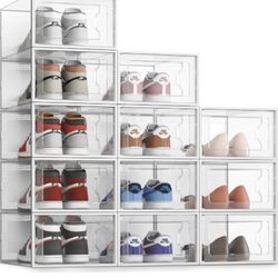 SEE SRPING XX-Large 12 Pack Shoe Storage Box, Clear Plastic Stackable Shoe Organizer for Closet, Shoe Rack Sneaker Containers Bins Holders Fit up to S