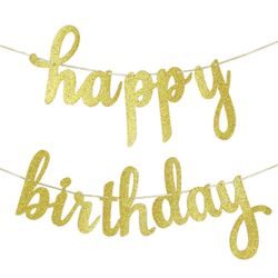 Gold Glitter Happy Birthday Banner Happy Birthday Gold Banner, Gold Happy Birthday Sign for Gold Birthday Party Banner Decorations