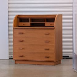 Danish Modern Teak Roll-Top Secretary Desk