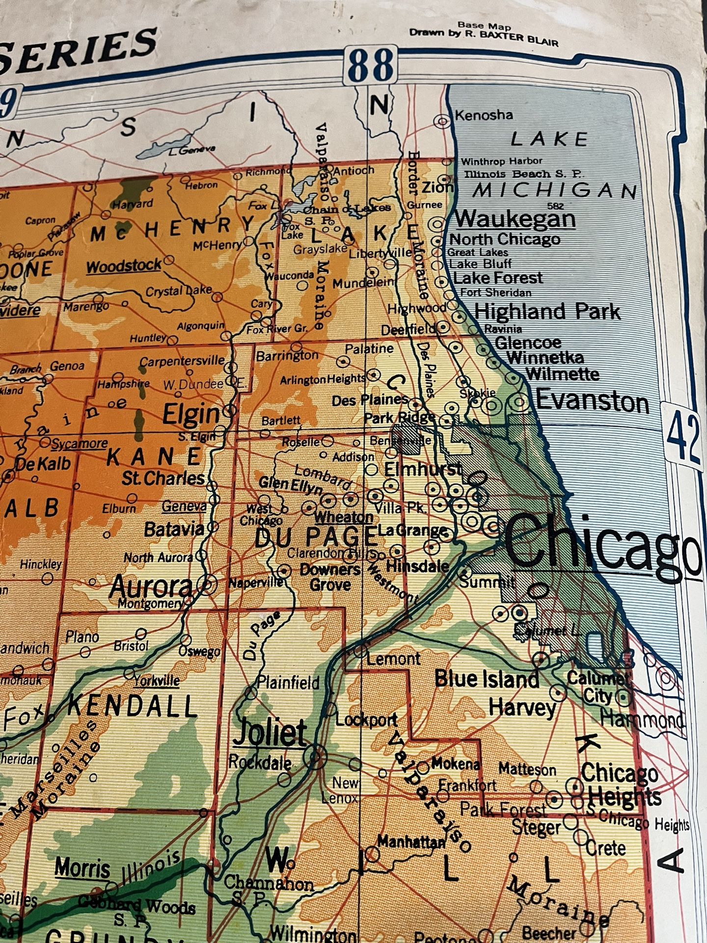 1964 Vintage Roll Up Map Illinois