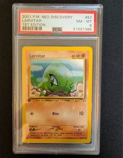 2001 P.M Neo Discovery Larvitar 1st Edition #57 PSA 8