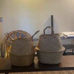 BlueMake Woven Seagrass Belly Basket for Storage Plant Pot Basket and Laundry, Picnic and Grocery Basket