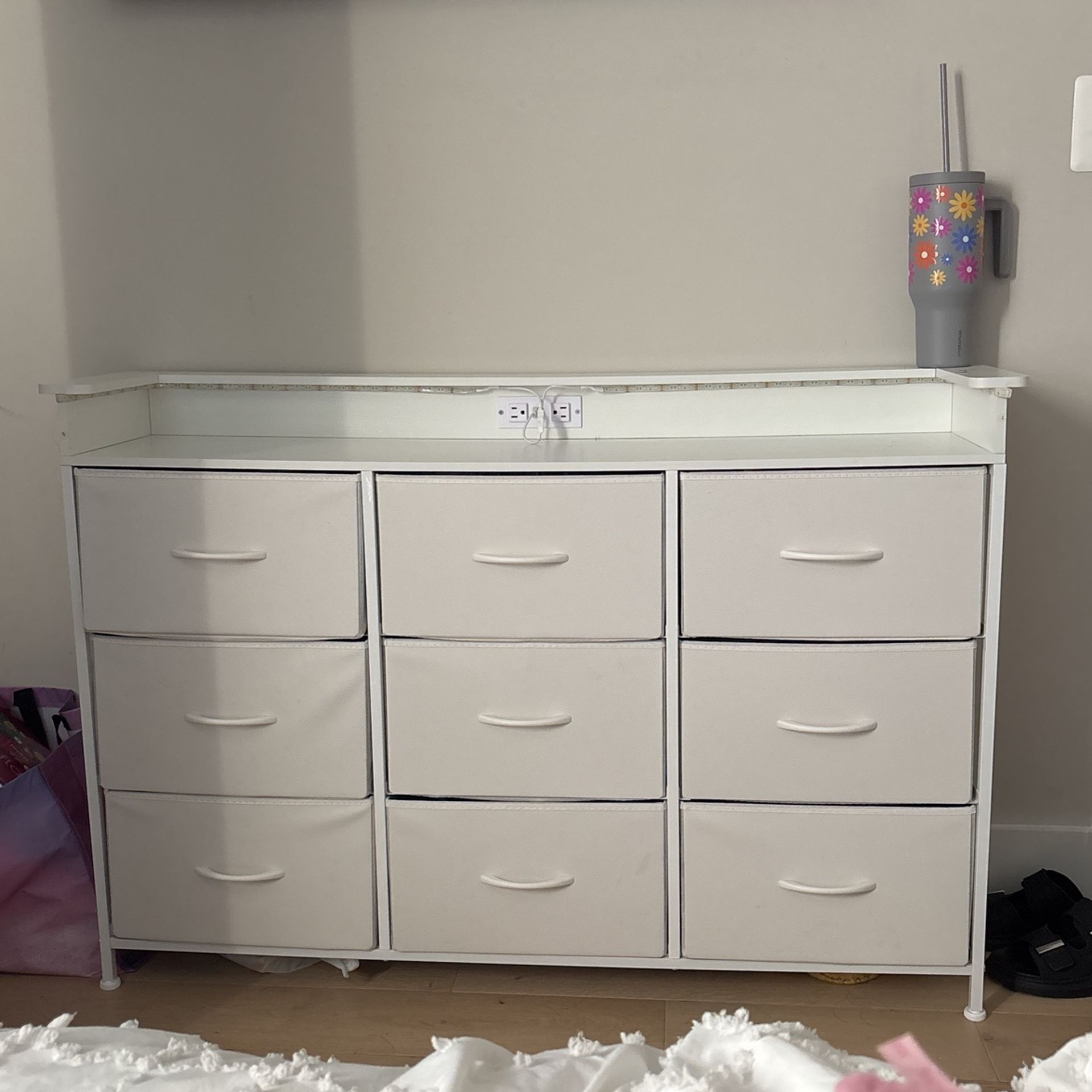 White Dresser With Outlet And Led lights