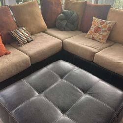 L Shape Suede Couch With Automan 