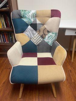 Patchwork Accent Chair with Wood Legs
