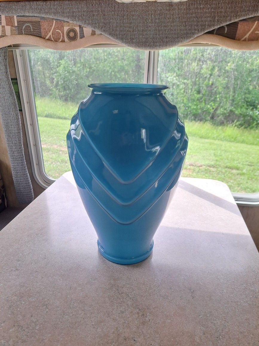 Vintage Glass 17 inch Floor Vase Jardiniere in a Beautiful Blue Art Deco Style