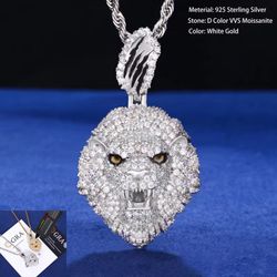 Moissanite or CZ Lion Head Pendant (READ DESCRIPTION)