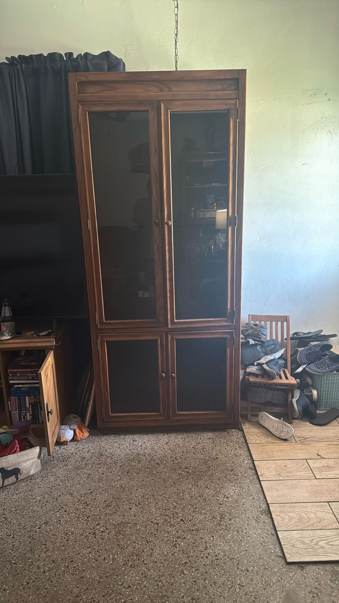 Wooden Cabinet With Glass Shelves