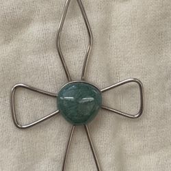 Sterling silver cross Pendant With green stone