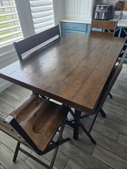 Rustic Wood Dining Table with 4 Chairs and Chair bench. Seats 6