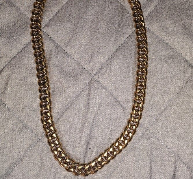 14mm Stainless Steel Gold Cuban Necklace 