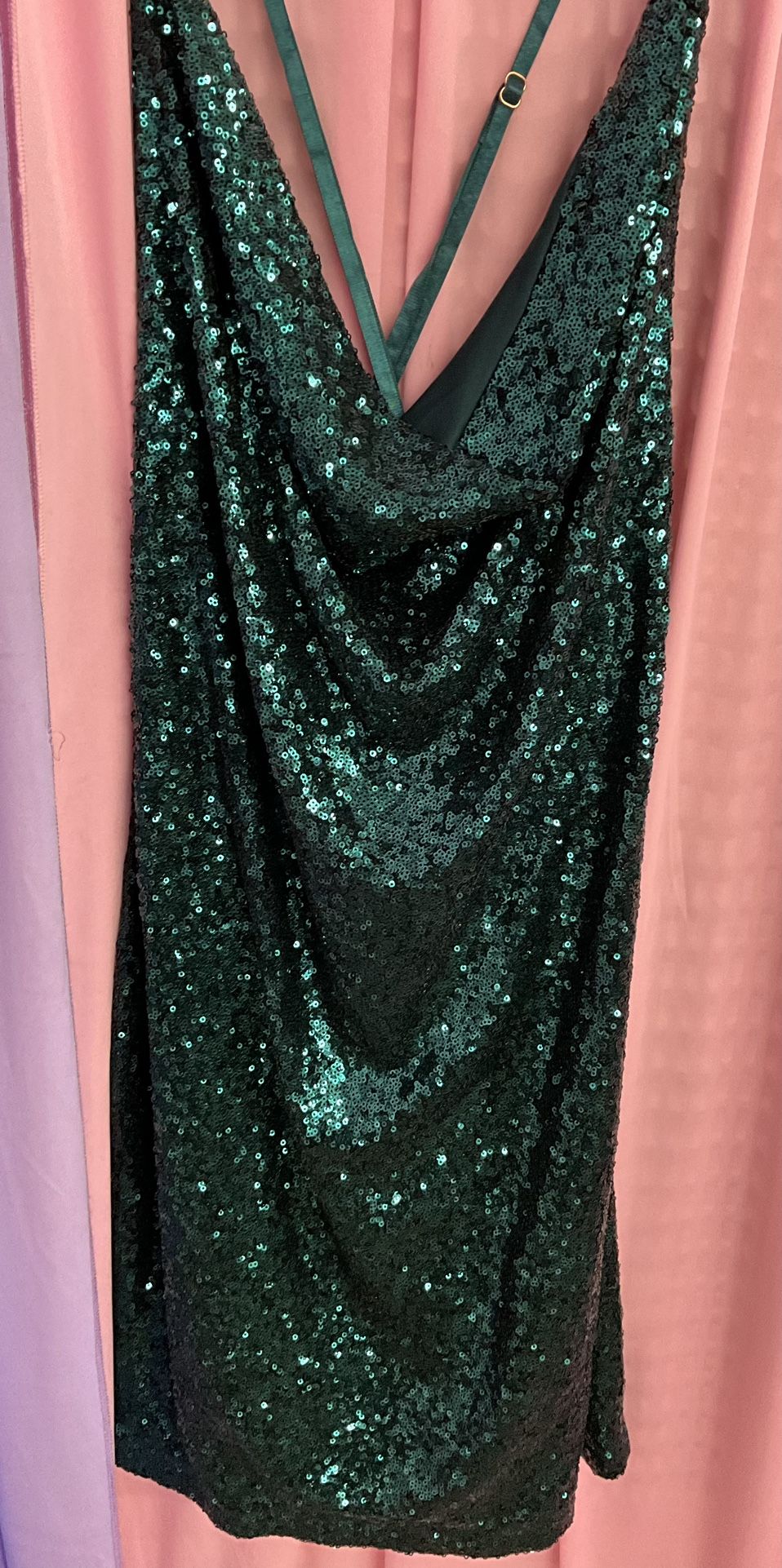 Dark Green Sequin Adjustable Strap Drag Queen Costume Show Dress Size XL