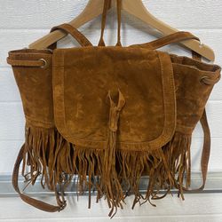 Tan Fringe Backpack Purse Southwestern Native Bohemian Western Suede Tassel Bag