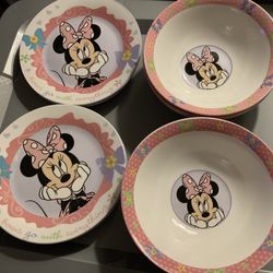 Vintage Ceramic Disney Minnie Plate & Bowl Set