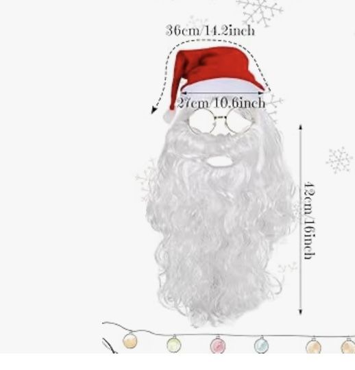 Santa Claus beard, glasses, and hat.