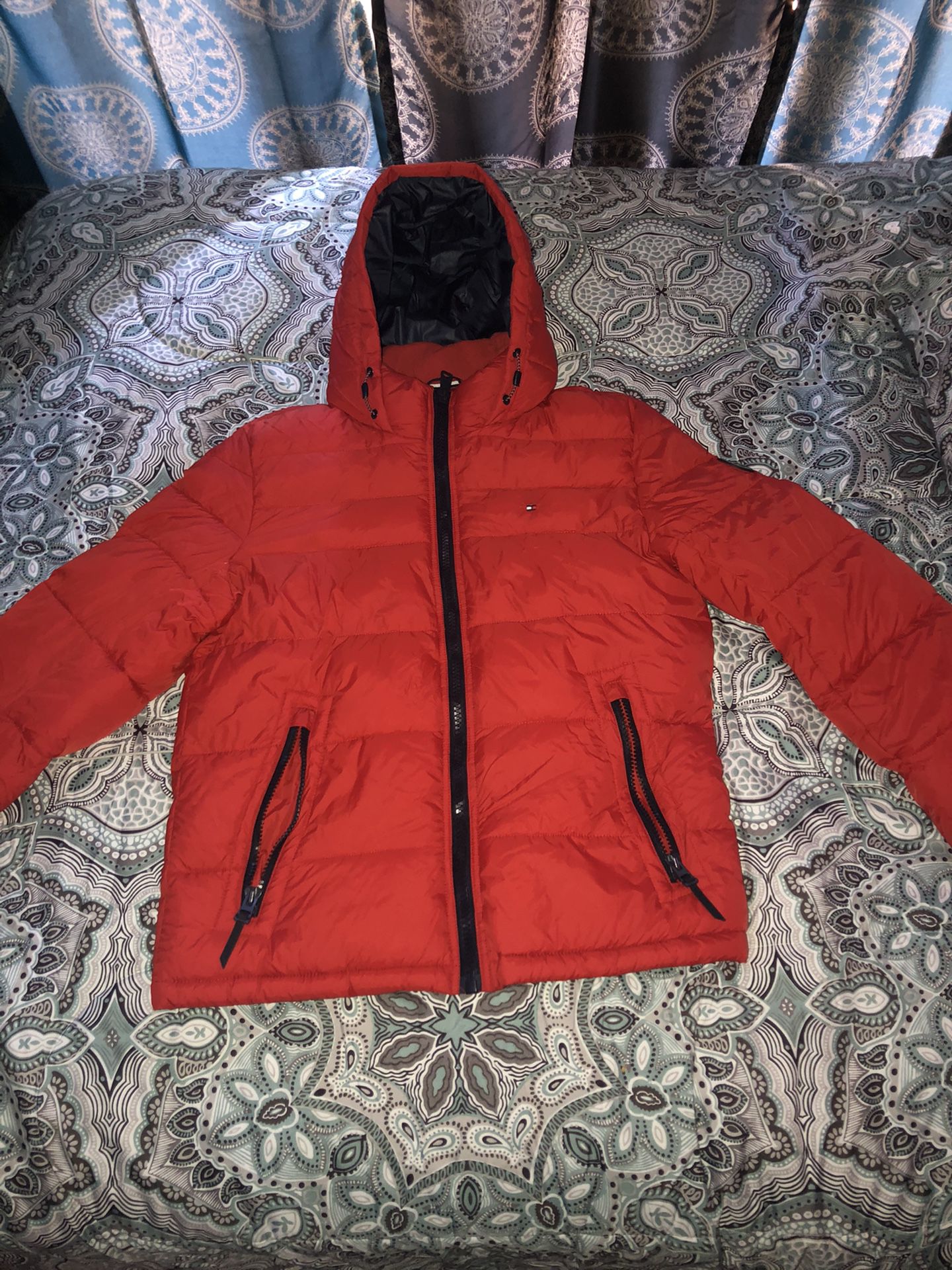 Red Tommy Hilfiger Men's Quilted Puffer Jacket
