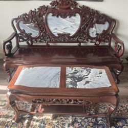 Antique Oriental Furniture (Carved Rosewood & Marble Inlay)