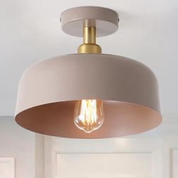 New Bisamaya Modern 12.6” Semi Flush Mount Ceiling Light Fixture - Muted Brown Shade & Brass Accents