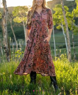 "Natural Life*Paisley Floral Midi Dress with Pockets