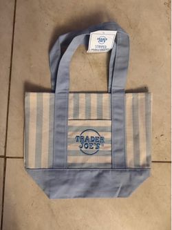 Trader Joe’s Embroidered Stripe Baby Blue Canvas Mini Tote