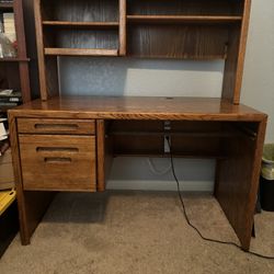 Wooden Desk with Keyboard Drawer and Side Table